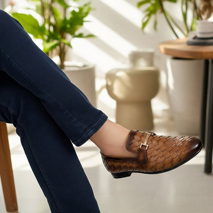 Woven Leather Loafers Lite Brown